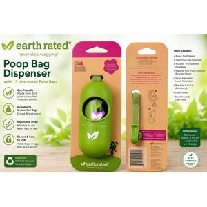 Earth Rated Dog Waste Bag Dispenser with 15 Lavender Scented Poop Bags Green